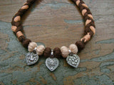 Beige/Brown Thread Neckpiece with Silver Pendant-Silver Neckpiece-House of Taamara-House of Taamara