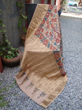 Beige/Maroon/Blue Kalamkari Benares Silk Saree-Saree-House of Taamara-House of Taamara