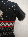 Black/Beige/Red Cotton Blouse Size-36-Blouse-House of Taamara-House of Taamara