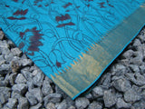 Black/Blue Kalamkari Cotton Saree-Saree-House of Taamara-House of Taamara
