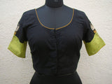 Black/Green Cotton Blouse Size-42-Blouse-House of Taamara-House of Taamara