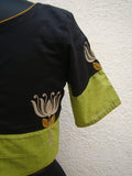 Black/Green Cotton Blouse Size-42-Blouse-House of Taamara-House of Taamara