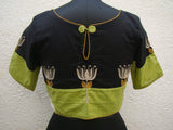 Black/Green Cotton Blouse Size-42-Blouse-House of Taamara-House of Taamara