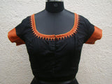 Black/Grey/Orange Cotton Blouse Size-38-Blouse-House of Taamara-House of Taamara