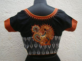 Black/Grey/Orange Cotton Blouse Size-38-Blouse-House of Taamara-House of Taamara