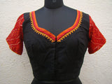 Black/Maroon/Orange Cotton Blouse Size-36-Blouse-House of Taamara-House of Taamara