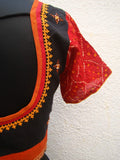 Black/Maroon/Orange Cotton Blouse Size-36-Blouse-House of Taamara-House of Taamara
