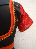 Black/Maroon/Orange Cotton Blouse Size-38-Blouse-House of Taamara-House of Taamara