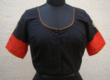 Black/Orange Cotton Blouse Size-38-Blouse-House of Taamara-House of Taamara