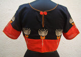 Black/Orange Cotton Blouse Size-38-Blouse-House of Taamara-House of Taamara