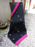Black/Pink Linen Saree-Saree-House of Taamara-House of Taamara