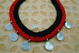 Black/Red Thread Neckpiece with Silver Pendant-Silver Neckpiece-House of Taamara-House of Taamara