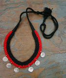Black/Red Thread Neckpiece with Silver Pendant-Silver Neckpiece-House of Taamara-House of Taamara