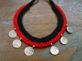 Black/Red Thread Neckpiece with Silver Pendant-Silver Neckpiece-House of Taamara-House of Taamara