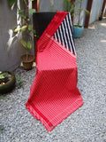 Black/White/Red Ikat Cotton Saree-Saree-House of Taamara-House of Taamara