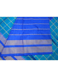 Blue Checks Ikat Silk Saree-Ikat Silk Saree-House of Taamara-House of Taamara