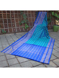 Blue Checks Ikat Silk Saree-Ikat Silk Saree-House of Taamara-House of Taamara