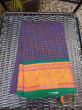 Blue Checks Kanchi Cotton Saree-Saree-House of Taamara-House of Taamara