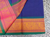 Blue Checks Kanchi Cotton Saree-Saree-House of Taamara-House of Taamara