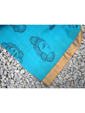 Blue Kalamkari Cotton Saree-Saree-House of Taamara-House of Taamara