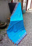 Blue Linen Saree-Saree-House of Taamara-House of Taamara