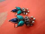 Blue Stone Silver Earrings-Earrings-House of Taamara-House of Taamara