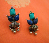 Blue Stone Silver Earrings-Earrings-House of Taamara-House of Taamara