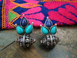 Blue Stone Silver Earrings-Earrings-House of Taamara-House of Taamara