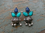 Blue Stone Silver Earrings-Earrings-House of Taamara-House of Taamara