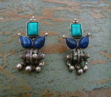 Blue Stone Silver Earrings-Earrings-House of Taamara-House of Taamara