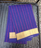 Blue Stripes Kanchi Cotton Saree-Saree-House of Taamara-House of Taamara