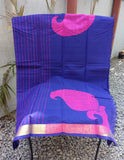 Blue Stripes Kanchi Cotton Saree-Saree-House of Taamara-House of Taamara
