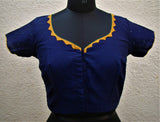 Blue/Beige/Mustard Cotton Blouse Size-42-Blouse-House of Taamara-House of Taamara