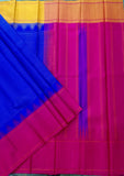 Blue/Mustard/Pink Kanjeevaram Silk Saree-Silk Saree-House of Taamara-House of Taamara