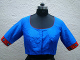Blue/Olive Green/Red Raw Silk Blouse-Blouse-House of Taamara-House of Taamara