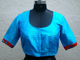 Blue/Olive Green/Red Raw Silk Blouse-Blouse-House of Taamara-House of Taamara