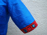 Blue/Olive Green/Red Raw Silk Blouse-Blouse-House of Taamara-House of Taamara