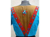Blue/Olive Green/Red Raw Silk Blouse-Blouse-House of Taamara-House of Taamara