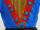 Blue/Olive Green/Red Raw Silk Blouse-Blouse-House of Taamara-House of Taamara