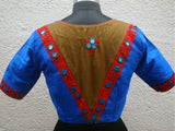 Blue/Olive Green/Red Raw Silk Blouse-Blouse-House of Taamara-House of Taamara