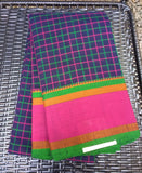 Blue/Pink Checks Kanchi Cotton Saree-Saree-House of Taamara-House of Taamara