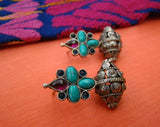 Blue/Pink Stone Silver Earrings-Earrings-House of Taamara-House of Taamara