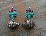 Blue/Pink Stone Silver Earrings-Earrings-House of Taamara-House of Taamara