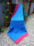 Blue/Red Linen Saree-Saree-House of Taamara-House of Taamara