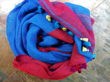 Blue/Red Linen Saree-Saree-House of Taamara-House of Taamara