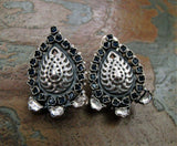 Blue/White Stone Silver Earrings-Earrings-House of Taamara-House of Taamara
