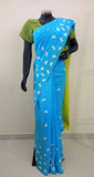 Blue/White/Yellow Printed Habutai Silk Saree-Silk Saree-House of Taamara-House of Taamara