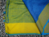 Blue/Yellow Linen Saree-Saree-House of Taamara-House of Taamara