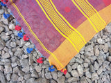 Blue/Yellow/Red Linen Saree-Saree-House of Taamara-House of Taamara