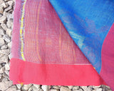 Blue/Yellow/Red Linen Saree-Saree-House of Taamara-House of Taamara